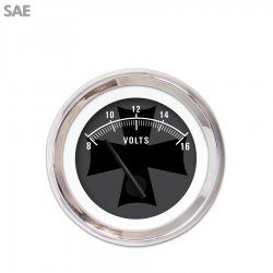 Volt Gauge - SAE Iron Cross Ash, Black Modern Needles, Chrome Trim Rings - Part Number: GAR178ZEXNABCC