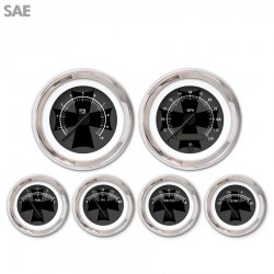 6 Gauge Set - SAE Iron Cross Ash, Black Modern Needles, Chrome Trim Rings - Part Number: GAR178ZEXRABCC