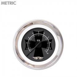 Tach Gauge w/ emblem - Iron Cross Ash, Black Modern Needles, Chrome Trim Rings - Part Number: GAR178ZMAIABCC