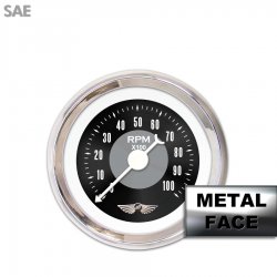 Tach Ga. w/ emblem Amer Classic Black III, White Classic Nedl, Chrome Trm Rings - Part Number: GAR17ZEAIABBD