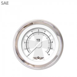 Tach Gauge w/ emblem - Iron Cross Wht, Wht Modern Needles, Chrome Trim Rings - Part Number: GAR180ZEAIABCD