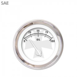 Oil Pressure Gauge - SAE Iron Cross Wht, Wht Modern Needles, Chrome Trim Rings - Part Number: GAR180ZEXJABCD