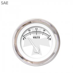 Volt Gauge - SAE Iron Cross White, White Modern Needles, Chrome Trim Rings - Part Number: GAR180ZEXNABCD