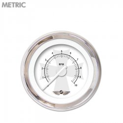 Tach Gauge w/ emblem - Iron Cross Wht, Wht Modern Needles, Chrome Trim Rings - Part Number: GAR180ZMAIABCD