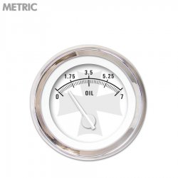 Oil Pressure Ga. - Metric Iron Cross Wht, Wht Modern Needles, Chrome Trim Rings - Part Number: GAR180ZMXJABCD