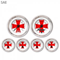 6 Ga. Set w/ emblem-SAE Iron Cross White Rd Cross, Black Mod Nedl, Chrom Rings - Part Number: GAR181ZEARABCC