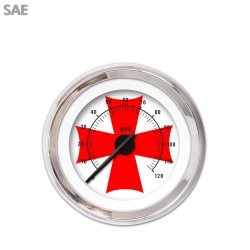 Tach Gauge - Iron Cross White Rd Cross, Black Modern Needles, Chrome Trim Rings - Part Number: GAR181ZEXIABCC