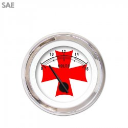 Volt Gauge SAE Iron Cross White Rd Cross, Black Modern Needles, Chrome Rings - Part Number: GAR181ZEXNABCC