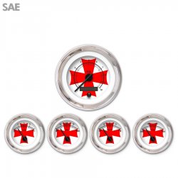 5 Ga. Set SAE Iron Cross White Rd Cross, Black Modern Needles, Chrome Rings - Part Number: GAR181ZEXQABCC