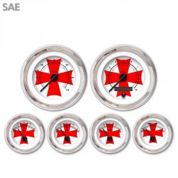 6 Ga. Set SAE Iron Cross White Rd Cross, Black Modern Needles, Chrome Rings - Part Number: GAR181ZEXRABCC