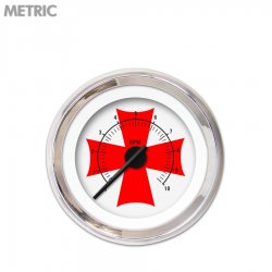 Tach Gauge - Iron Cross White Rd Cross, Black Modern Needles, Chrome Trim Rings - Part Number: GAR181ZMXIABCC