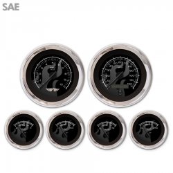 6 Ga. Set w/ emblem SAE Ghost Flame Black, Black Mod Needles, Chrome Trim Rings - Part Number: GAR182ZEARABCC