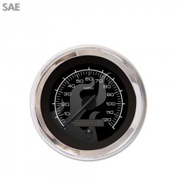 Speedo Gauge - SAE Ghost Flame Black, Black Modern Needles, Chrome Trim Rings - Part Number: GAR182ZEXHABCC