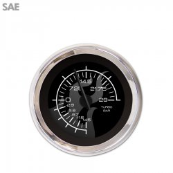 Turbo Gauge - SAE Ghost Flame Black, Black Modern Needles, Chrome Trim Rings - Part Number: GAR182ZEXMABCC