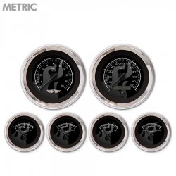 6 Ga. Set w/ emblem Metric Ghost Flame Black, Black Mod Needles, Chrome Rings - Part Number: GAR182ZMARABCC