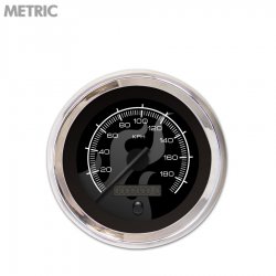 Speedo Gauge Metric Ghost Flame Black, Black Modern Needles, Chrome Trim Rings - Part Number: GAR182ZMXHABCC