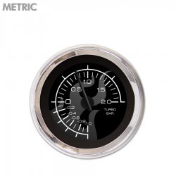 Turbo Gauge - Metric Ghost Flame Black, Black Modern Needles, Chrome Trim Rings - Part Number: GAR182ZMXMABCC