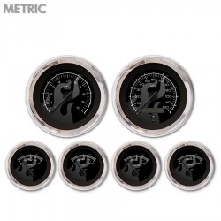 6 Gauge Set - Metric Ghost Flame Black, Black Modern Needles, Chrome Trim Rings - Part Number: GAR182ZMXRABCC