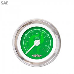 Tach Gauge w/ emblem - Ghost Flame Gn, White Modern Needles, Chrome Trim Rings - Part Number: GAR184ZEAIABCD