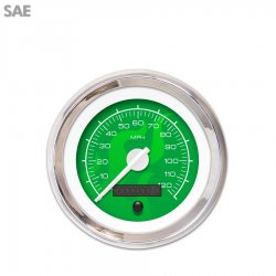 Speedo Gauge - SAE Ghost Flame Gn, White Modern Needles, Chrome Trim Rings - Part Number: GAR184ZEXHABCD