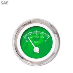 Fuel level Gauge - Ghost Flame Gn, White Modern Needles, Chrome Trim Rings - Part Number: GAR184ZEXKABCD