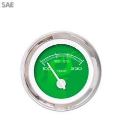 Water Temp Gauge - SAE Ghost Flame Gn, White Modern Needles, Chrome Trim Rings - Part Number: GAR184ZEXLABCD