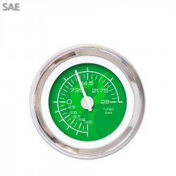 Turbo Gauge - SAE Ghost Flame Gn, White Modern Needles, Chrome Trim Rings - Part Number: GAR184ZEXMABCD