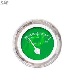 Volt Gauge - SAE Ghost Flame Gn, White Modern Needles, Chrome Trim Rings - Part Number: GAR184ZEXNABCD