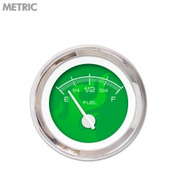 Fuel level Gauge - Ghost Flame Gn, White Modern Needles, Chrome Trim Rings - Part Number: GAR184ZMXKABCD