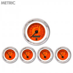 5 Gauge Set - Metric Ghost Flame Red, Black Modern Needles, Chrome Trim Rings - Part Number: GAR185ZMXQABCC