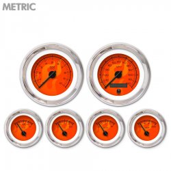 6 Gauge Set - Metric Ghost Flame Red, Black Modern Needles, Chrome Trim Rings - Part Number: GAR185ZMXRABCC