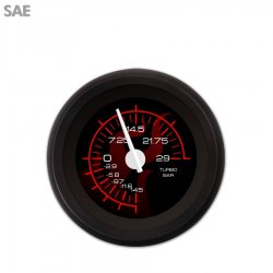 Turbo Gauge SAE Ghost Flame Black Red Flame, White Modern Needles, Black Rings - Part Number: GAR186ZEXMACCD