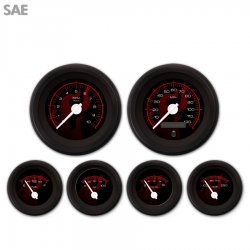6 Gauge Set SAE Ghost Flame Black Red Flame, White Modern Needles, Black Rings - Part Number: GAR186ZEXRACCD