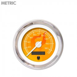 Speedo Gauge - Metric Ghost Flame Or, White Modern Needles, Chrome Trim Rings - Part Number: GAR187ZMXHABCD