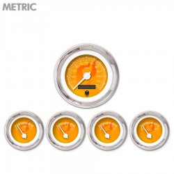 5 Gauge Set - Metric Ghost Flame Or, White Modern Needles, Chrome Trim Rings - Part Number: GAR187ZMXQABCD