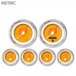 6 Gauge Set - Metric Ghost Flame Or, White Modern Needles, Chrome Trim Rings - Part Number: GAR187ZMXRABCD