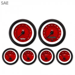 6 Gauge Set w/ emblem - SAE Tribal Red, Black Modern Needles, Black Trim Rings - Part Number: GAR188ZEARACCC