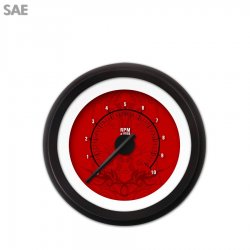 Tachometer Gauge - Tribal Red, Black Modern Needles, Black Trim Rings - Part Number: GAR188ZEXIACCC
