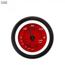 Turbo Gauge - SAE Tribal Red, Black Modern Needles, Black Trim Rings - Part Number: GAR188ZEXMACCC