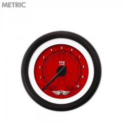 Tachometer Gauge w/ emblem - Tribal Red, Black Modern Needles, Black Trim Rings - Part Number: GAR188ZMAIACCC