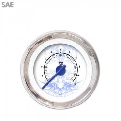 Tachometer Gauge - Tribal White, Bl Modern Needles, Chrome Trim Rings - Part Number: GAR189ZEXIABCF