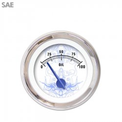 Oil Pressure Gauge - SAE Tribal White, Bl Modern Needles, Chrome Trim Rings - Part Number: GAR189ZEXJABCF