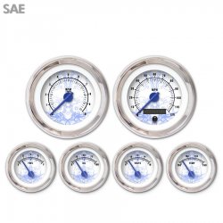 6 Gauge Set - SAE Tribal White, Bl Modern Needles, Chrome Trim Rings - Part Number: GAR189ZEXRABCF