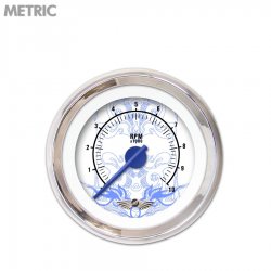 Tachometer Gauge w/ emblem - Tribal White, Bl Modern Needles, Chrome Trim Rings - Part Number: GAR189ZMAIABCF