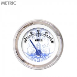 Volt Gauge - Metric Tribal White, Bl Modern Needles, Chrome Trim Rings - Part Number: GAR189ZMXNABCF