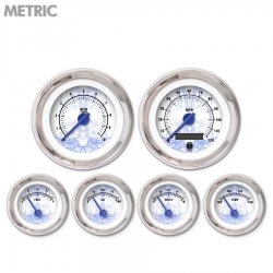 6 Gauge Set - Metric Tribal White, Bl Modern Needles, Chrome Trim Rings - Part Number: GAR189ZMXRABCF