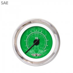 Tachometer Gauge w/ emblem - Tribal Gn, Black Modern Needles, Chrome Trim Rings - Part Number: GAR190ZEAIABCC