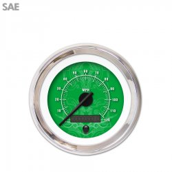 Speedo Gauge - SAE Tribal Gn, Black Modern Needles, Chrome Trim Rings - Part Number: GAR190ZEXHABCC