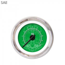 Tachometer Gauge - Tribal Gn, Black Modern Needles, Chrome Trim Rings - Part Number: GAR190ZEXIABCC