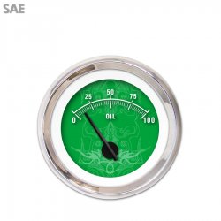 Oil Pressure Gauge - SAE Tribal Gn, Black Modern Needles, Chrome Trim Rings - Part Number: GAR190ZEXJABCC